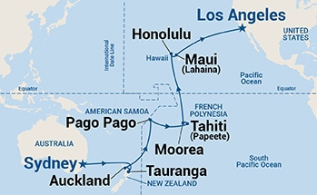 27-Day Hawaii, Tahiti & South Pacific Crossing Itinerary Map